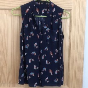 MODCLOTH sleeveless button up bird top